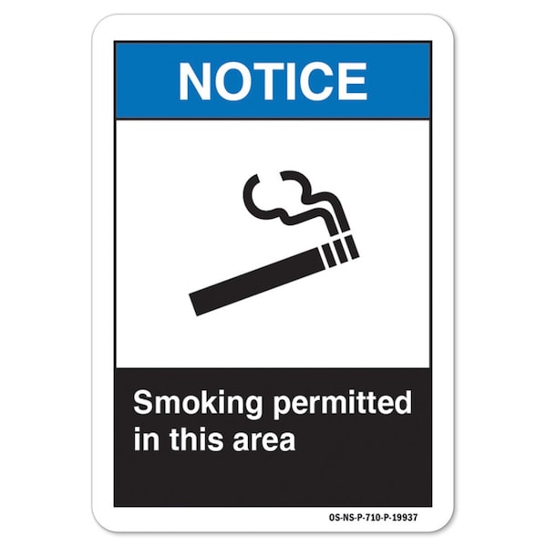 ANSI Notice, Aluminum, 10" x 7", Landscape, Smoking Permitted In This Area